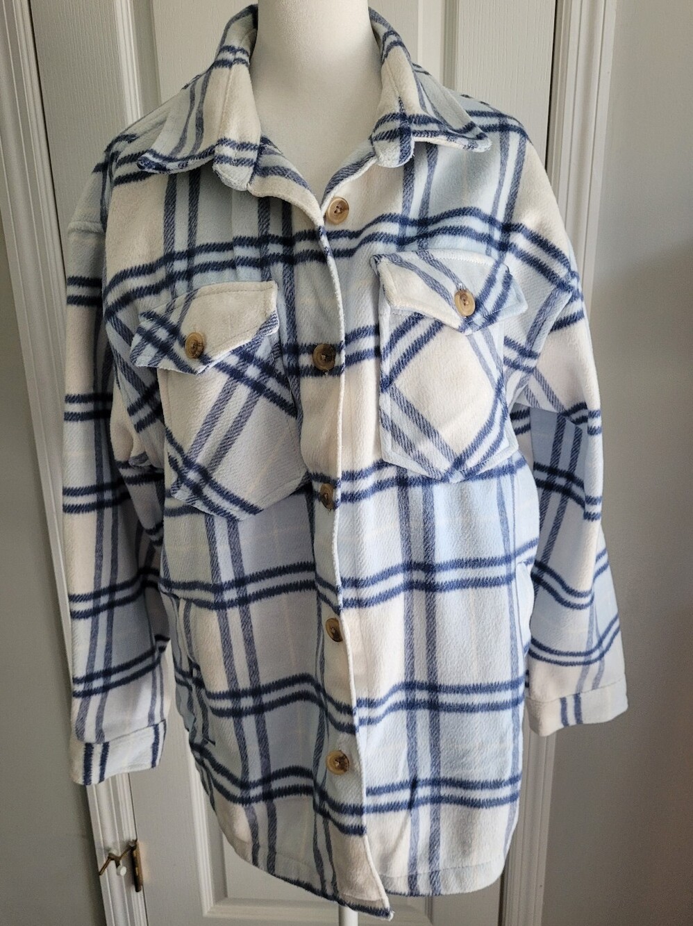 Plaid Utility Shacket in Blue & White